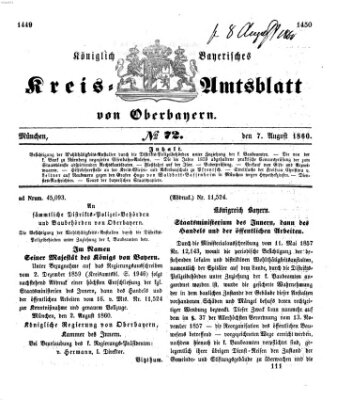 Königlich-bayerisches Kreis-Amtsblatt von Oberbayern (Münchner Intelligenzblatt) Dienstag 7. August 1860