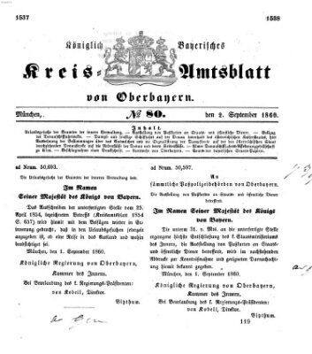 Königlich-bayerisches Kreis-Amtsblatt von Oberbayern (Münchner Intelligenzblatt) Sonntag 2. September 1860