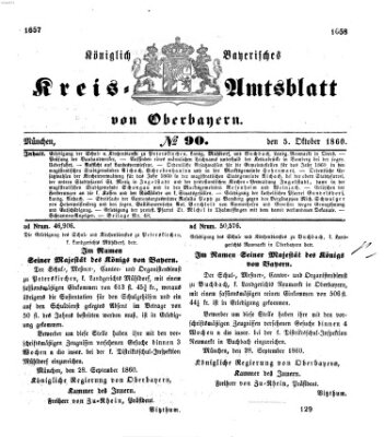 Königlich-bayerisches Kreis-Amtsblatt von Oberbayern (Münchner Intelligenzblatt) Freitag 5. Oktober 1860