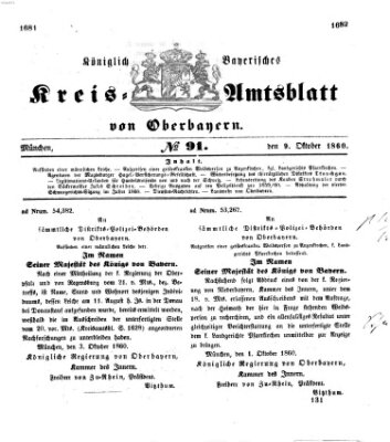 Königlich-bayerisches Kreis-Amtsblatt von Oberbayern (Münchner Intelligenzblatt) Dienstag 9. Oktober 1860