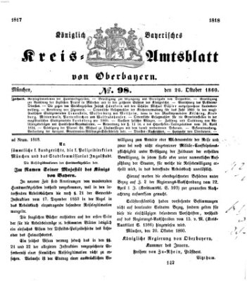 Königlich-bayerisches Kreis-Amtsblatt von Oberbayern (Münchner Intelligenzblatt) Freitag 26. Oktober 1860