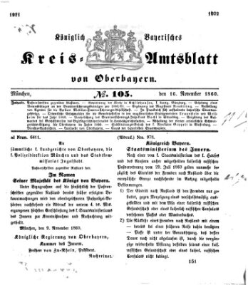 Königlich-bayerisches Kreis-Amtsblatt von Oberbayern (Münchner Intelligenzblatt) Freitag 16. November 1860