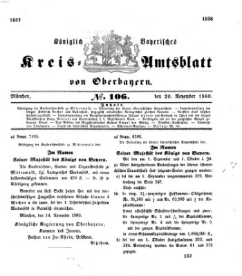 Königlich-bayerisches Kreis-Amtsblatt von Oberbayern (Münchner Intelligenzblatt) Dienstag 20. November 1860