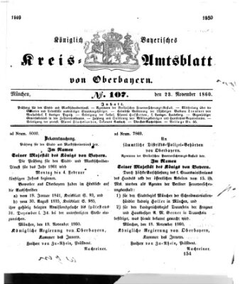 Königlich-bayerisches Kreis-Amtsblatt von Oberbayern (Münchner Intelligenzblatt) Freitag 23. November 1860