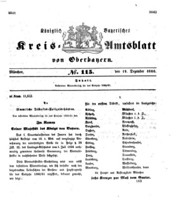 Königlich-bayerisches Kreis-Amtsblatt von Oberbayern (Münchner Intelligenzblatt) Mittwoch 19. Dezember 1860