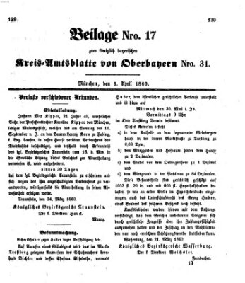 Königlich-bayerisches Kreis-Amtsblatt von Oberbayern (Münchner Intelligenzblatt) Freitag 6. April 1860