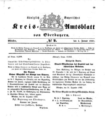 Königlich-bayerisches Kreis-Amtsblatt von Oberbayern (Münchner Intelligenzblatt) Freitag 4. Januar 1861