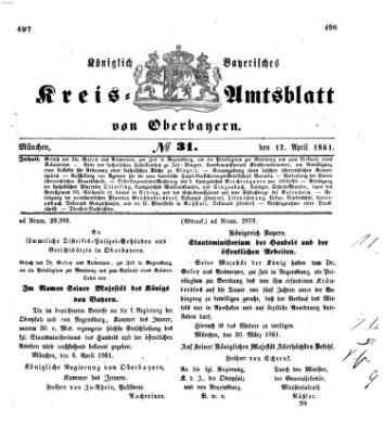 Königlich-bayerisches Kreis-Amtsblatt von Oberbayern (Münchner Intelligenzblatt) Freitag 12. April 1861