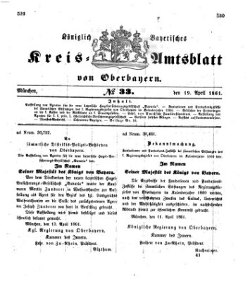 Königlich-bayerisches Kreis-Amtsblatt von Oberbayern (Münchner Intelligenzblatt) Freitag 19. April 1861