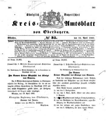 Königlich-bayerisches Kreis-Amtsblatt von Oberbayern (Münchner Intelligenzblatt) Freitag 26. April 1861