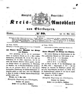 Königlich-bayerisches Kreis-Amtsblatt von Oberbayern (Münchner Intelligenzblatt) Freitag 10. Mai 1861