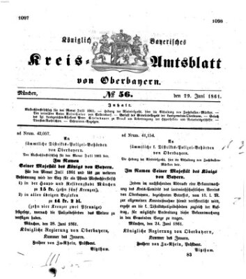 Königlich-bayerisches Kreis-Amtsblatt von Oberbayern (Münchner Intelligenzblatt) Samstag 29. Juni 1861