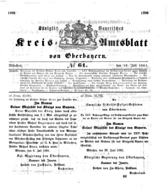 Königlich-bayerisches Kreis-Amtsblatt von Oberbayern (Münchner Intelligenzblatt) Freitag 12. Juli 1861