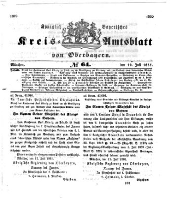 Königlich-bayerisches Kreis-Amtsblatt von Oberbayern (Münchner Intelligenzblatt) Freitag 19. Juli 1861