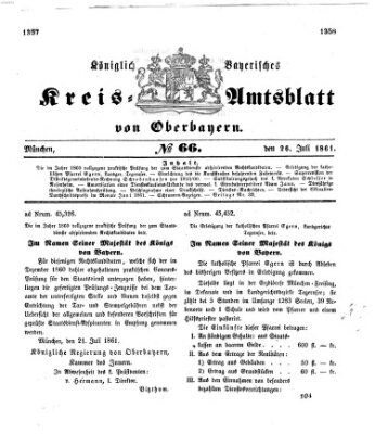 Königlich-bayerisches Kreis-Amtsblatt von Oberbayern (Münchner Intelligenzblatt) Freitag 26. Juli 1861