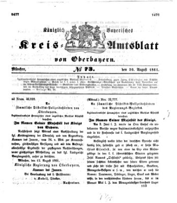 Königlich-bayerisches Kreis-Amtsblatt von Oberbayern (Münchner Intelligenzblatt) Dienstag 20. August 1861