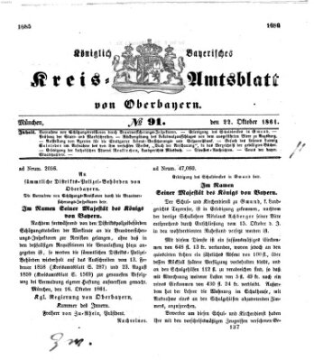 Königlich-bayerisches Kreis-Amtsblatt von Oberbayern (Münchner Intelligenzblatt) Dienstag 22. Oktober 1861