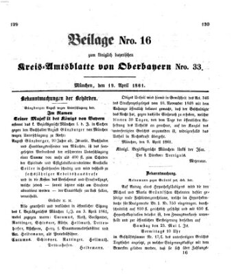 Königlich-bayerisches Kreis-Amtsblatt von Oberbayern (Münchner Intelligenzblatt) Freitag 19. April 1861