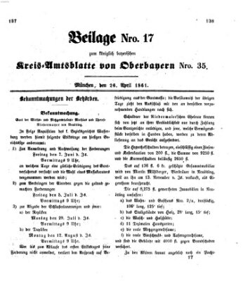 Königlich-bayerisches Kreis-Amtsblatt von Oberbayern (Münchner Intelligenzblatt) Freitag 26. April 1861