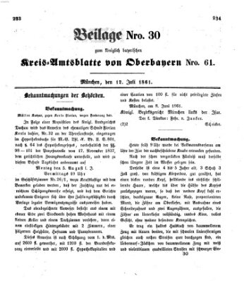 Königlich-bayerisches Kreis-Amtsblatt von Oberbayern (Münchner Intelligenzblatt) Freitag 12. Juli 1861