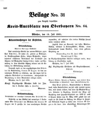 Königlich-bayerisches Kreis-Amtsblatt von Oberbayern (Münchner Intelligenzblatt) Freitag 19. Juli 1861