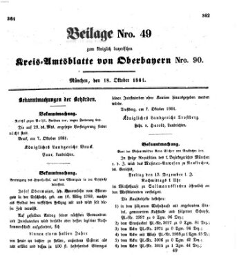 Königlich-bayerisches Kreis-Amtsblatt von Oberbayern (Münchner Intelligenzblatt) Freitag 18. Oktober 1861