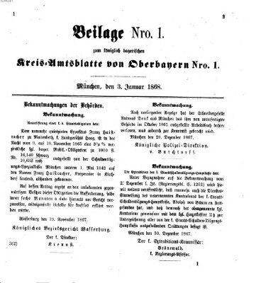 Königlich-bayerisches Kreis-Amtsblatt von Oberbayern (Münchner Intelligenzblatt) Freitag 3. Januar 1868