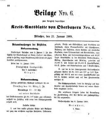 Königlich-bayerisches Kreis-Amtsblatt von Oberbayern (Münchner Intelligenzblatt) Dienstag 21. Januar 1868