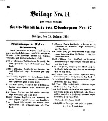 Königlich-bayerisches Kreis-Amtsblatt von Oberbayern (Münchner Intelligenzblatt) Dienstag 18. Februar 1868