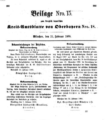 Königlich-bayerisches Kreis-Amtsblatt von Oberbayern (Münchner Intelligenzblatt) Freitag 21. Februar 1868