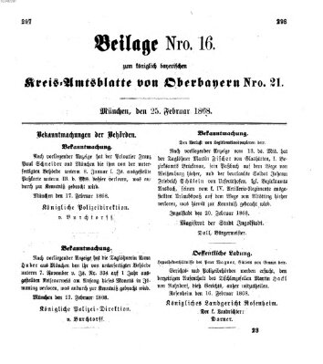 Königlich-bayerisches Kreis-Amtsblatt von Oberbayern (Münchner Intelligenzblatt) Dienstag 25. Februar 1868