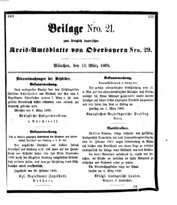 Königlich-bayerisches Kreis-Amtsblatt von Oberbayern (Münchner Intelligenzblatt) Freitag 13. März 1868