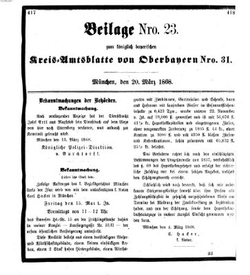 Königlich-bayerisches Kreis-Amtsblatt von Oberbayern (Münchner Intelligenzblatt) Freitag 20. März 1868