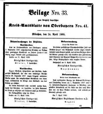 Königlich-bayerisches Kreis-Amtsblatt von Oberbayern (Münchner Intelligenzblatt) Freitag 24. April 1868