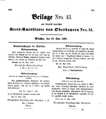 Königlich-bayerisches Kreis-Amtsblatt von Oberbayern (Münchner Intelligenzblatt) Freitag 29. Mai 1868