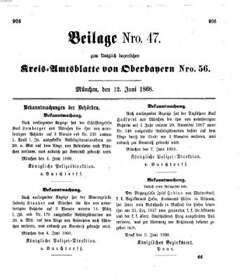 Königlich-bayerisches Kreis-Amtsblatt von Oberbayern (Münchner Intelligenzblatt) Freitag 12. Juni 1868