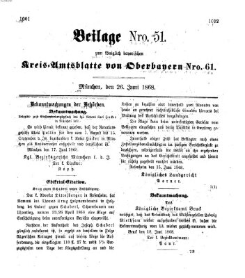 Königlich-bayerisches Kreis-Amtsblatt von Oberbayern (Münchner Intelligenzblatt) Freitag 26. Juni 1868