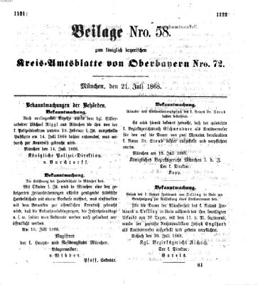 Königlich-bayerisches Kreis-Amtsblatt von Oberbayern (Münchner Intelligenzblatt) Dienstag 21. Juli 1868