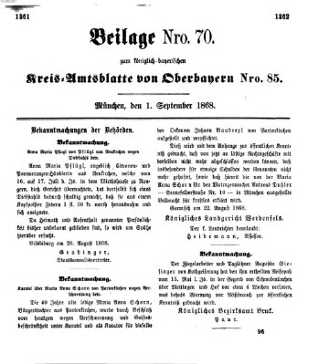 Königlich-bayerisches Kreis-Amtsblatt von Oberbayern (Münchner Intelligenzblatt) Dienstag 1. September 1868