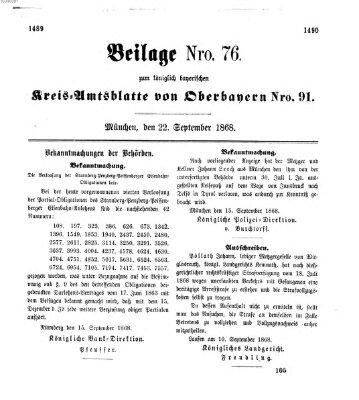 Königlich-bayerisches Kreis-Amtsblatt von Oberbayern (Münchner Intelligenzblatt) Dienstag 22. September 1868