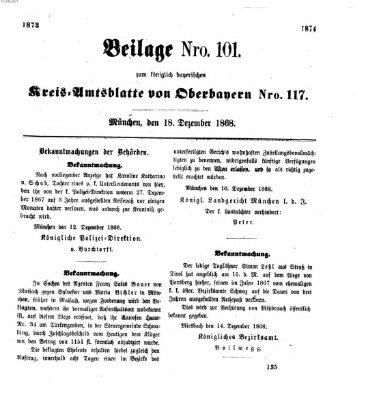 Königlich-bayerisches Kreis-Amtsblatt von Oberbayern (Münchner Intelligenzblatt) Freitag 18. Dezember 1868