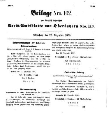 Königlich-bayerisches Kreis-Amtsblatt von Oberbayern (Münchner Intelligenzblatt) Dienstag 22. Dezember 1868