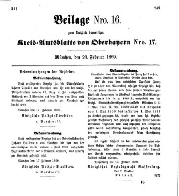 Königlich-bayerisches Kreis-Amtsblatt von Oberbayern (Münchner Intelligenzblatt) Dienstag 23. Februar 1869