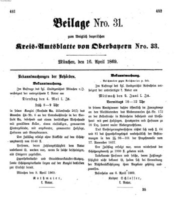 Königlich-bayerisches Kreis-Amtsblatt von Oberbayern (Münchner Intelligenzblatt) Freitag 16. April 1869