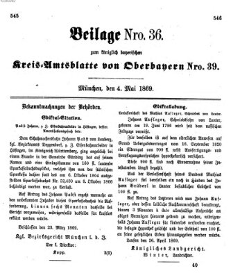 Königlich-bayerisches Kreis-Amtsblatt von Oberbayern (Münchner Intelligenzblatt) Samstag 1. Mai 1869