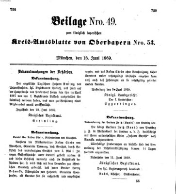 Königlich-bayerisches Kreis-Amtsblatt von Oberbayern (Münchner Intelligenzblatt) Freitag 18. Juni 1869