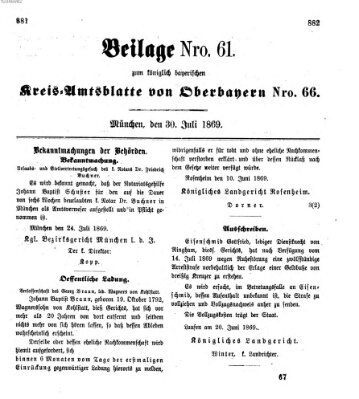 Königlich-bayerisches Kreis-Amtsblatt von Oberbayern (Münchner Intelligenzblatt) Freitag 30. Juli 1869