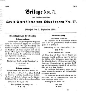 Königlich-bayerisches Kreis-Amtsblatt von Oberbayern (Münchner Intelligenzblatt) Freitag 3. September 1869