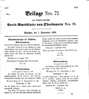 Königlich-bayerisches Kreis-Amtsblatt von Oberbayern (Münchner Intelligenzblatt) Dienstag 7. September 1869