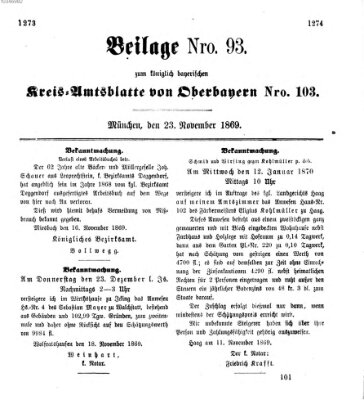 Königlich-bayerisches Kreis-Amtsblatt von Oberbayern (Münchner Intelligenzblatt) Dienstag 23. November 1869